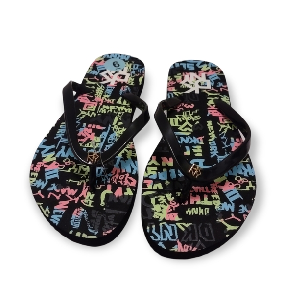 Dkny Zane Black Graffiti Sandals Flip Flops Women's Size 6 - Picture 9 of 9
